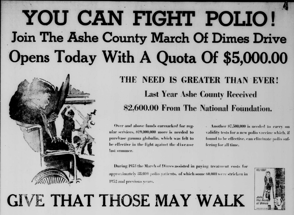 Advertisement for March of Dimes donations to fight polio
